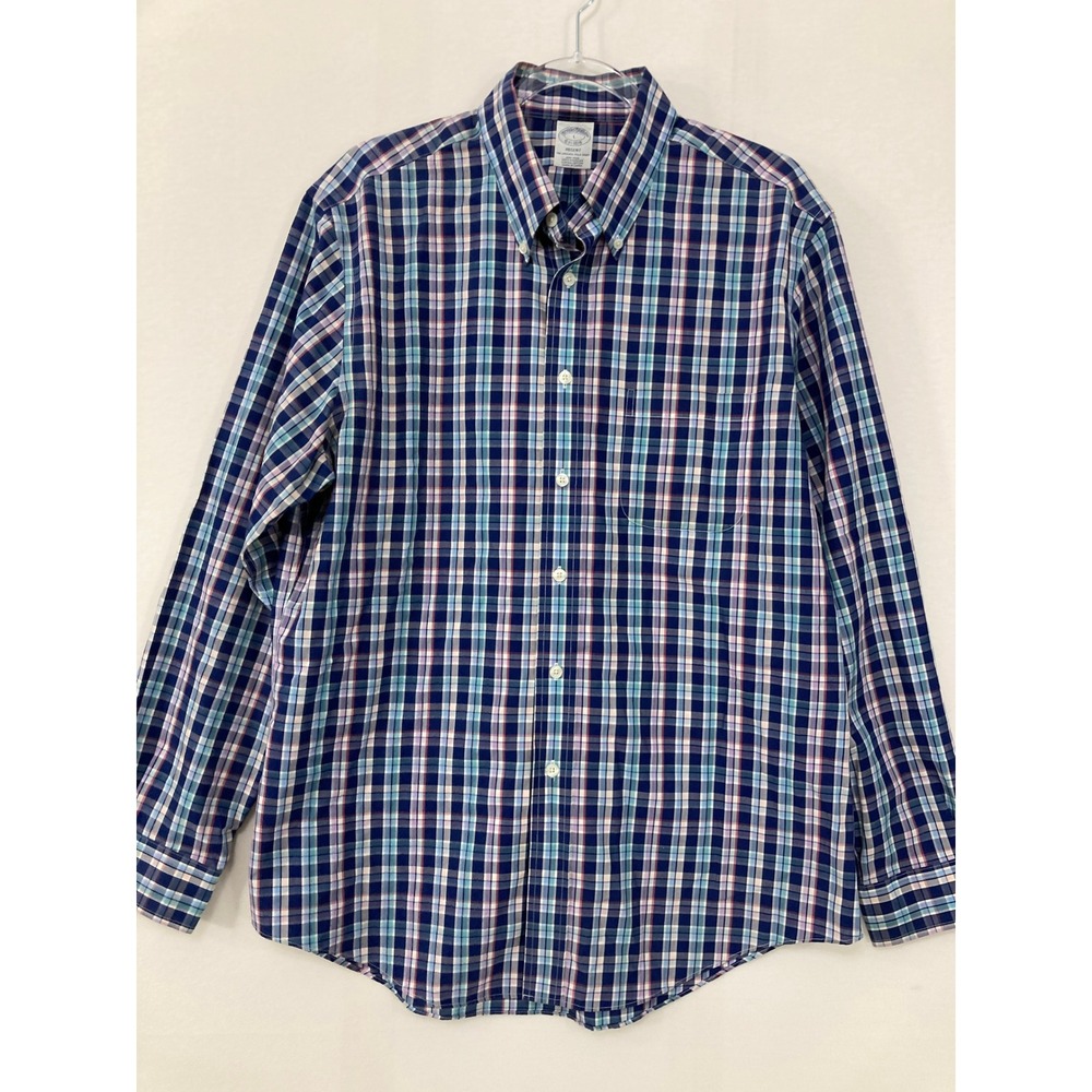 Brooks Brothers Button Down Large Multi Plaid Regent Non-Iron Cotton Preppy